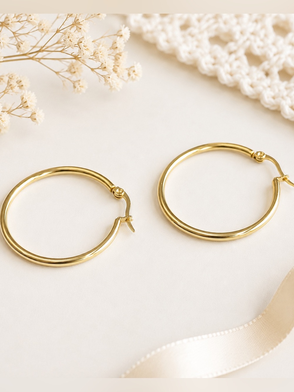 18k Gold Plated Classic Hoop Earrings Large Round Minimalist Statement Jewelry